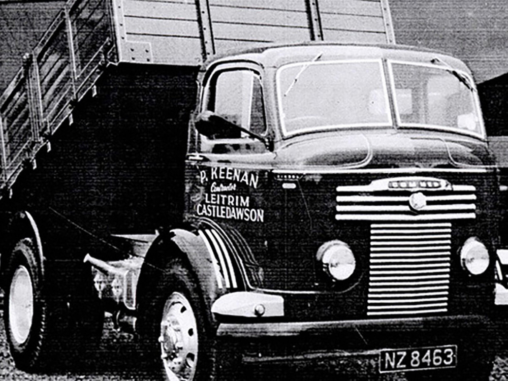 This photo shows a new P.Keenan, Commer Tipping Truck, parked outside the sales showroom in 1956.